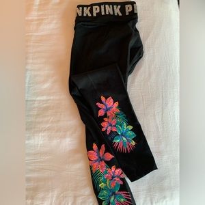 PINK tropical sequin yoga pants 🧘🏼‍♀️